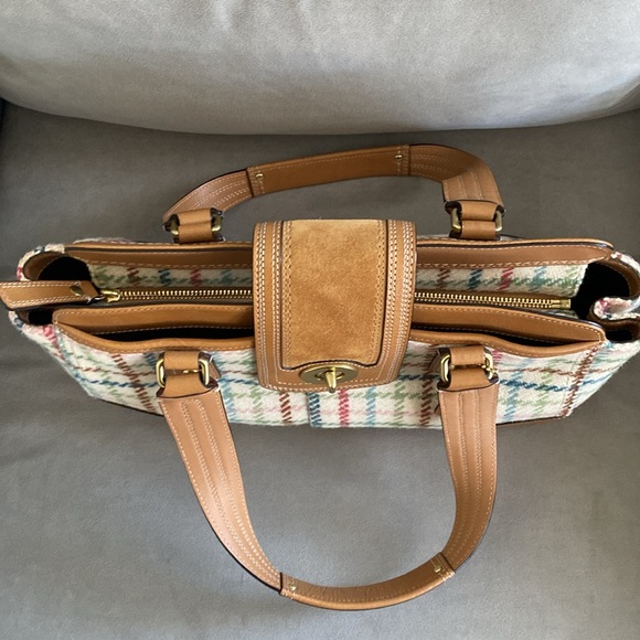Vintage Coach Tattersall Wool Tweed Plaid Handbag (NWT) Multi Color Plaid - Picture 6 of 10